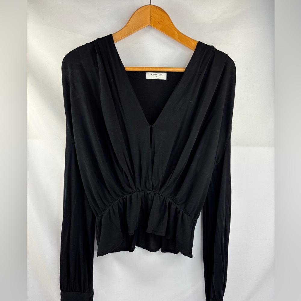 Aritzia Babaton Carlton Black Blouse Long Sleeve Top Women's Size XS Black